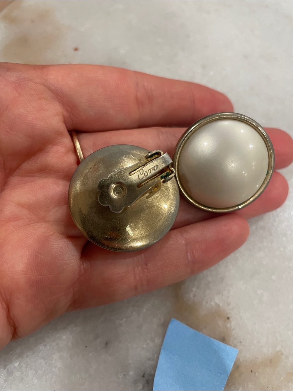 Classic Gold-Tone Clip Earrings with White Dome Accents